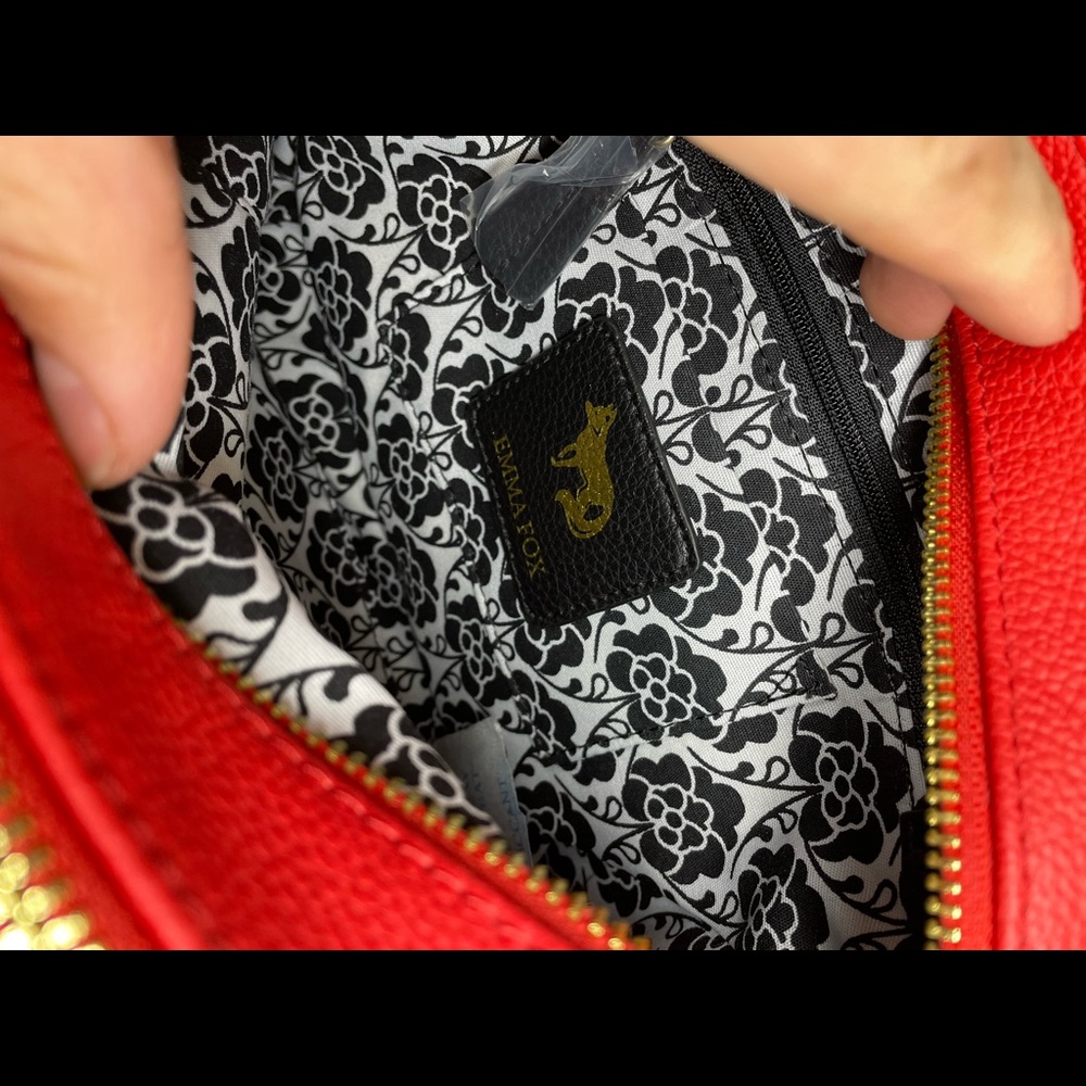 Emma Fox Red Leather Ruffle Satchel - Picture 7 of 9